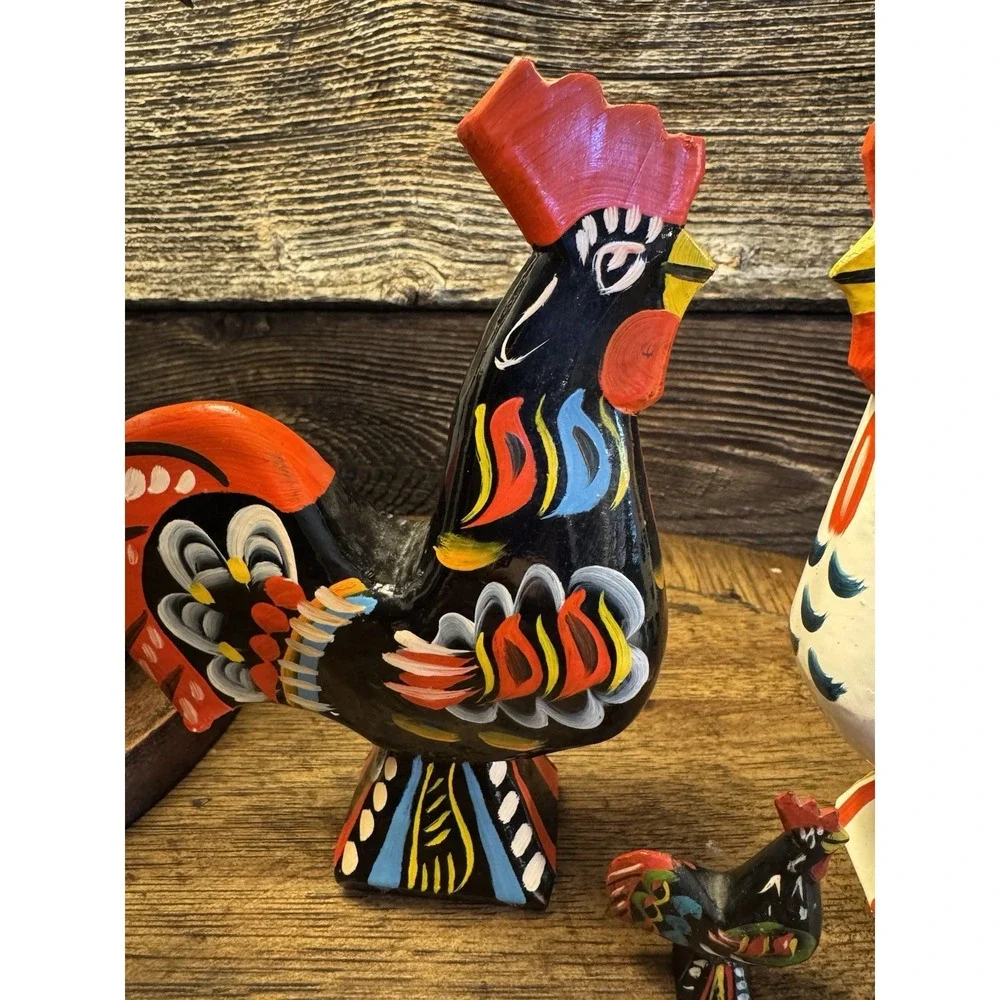 Family. 3 Vintage Dala Rooster Nils Olsson Swedish Wooden 3.5